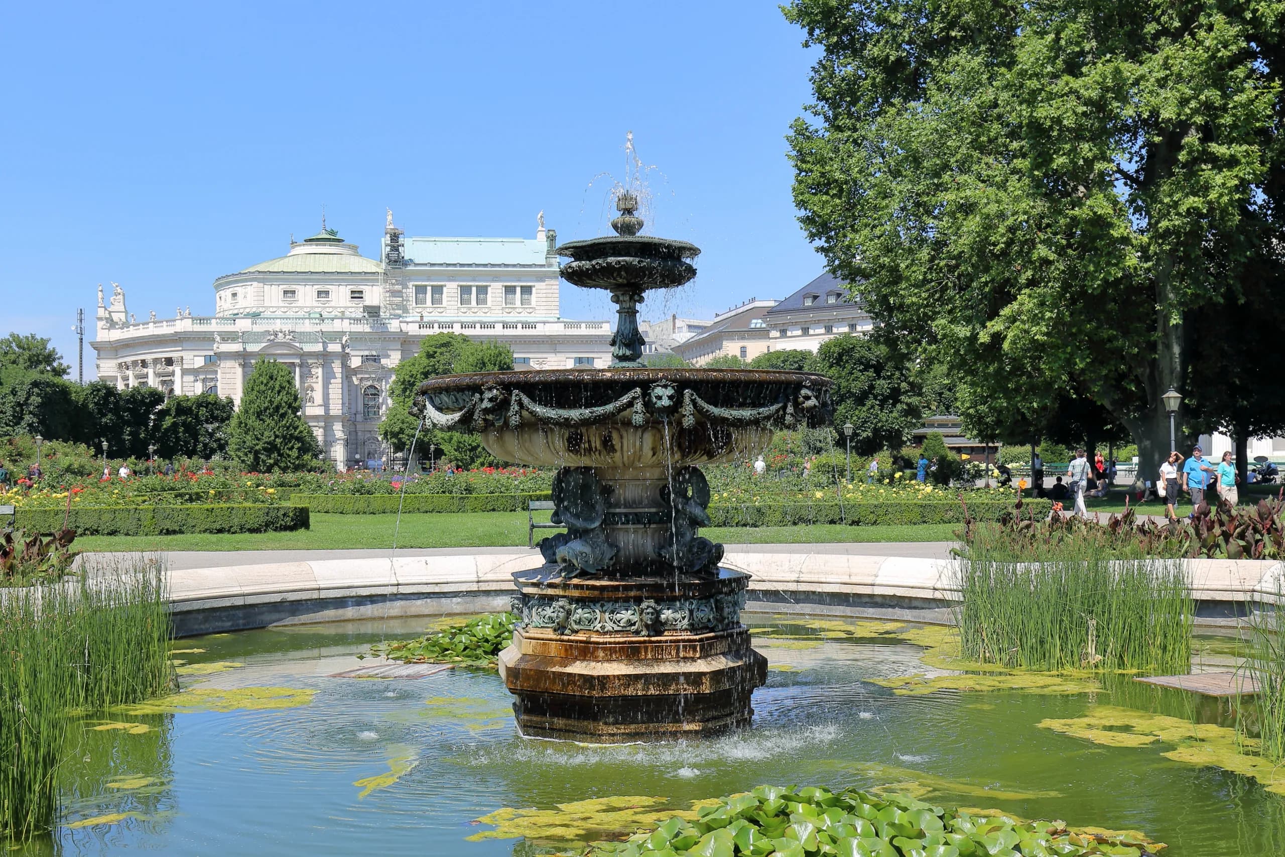 Fountain and park grounds in central Vienna